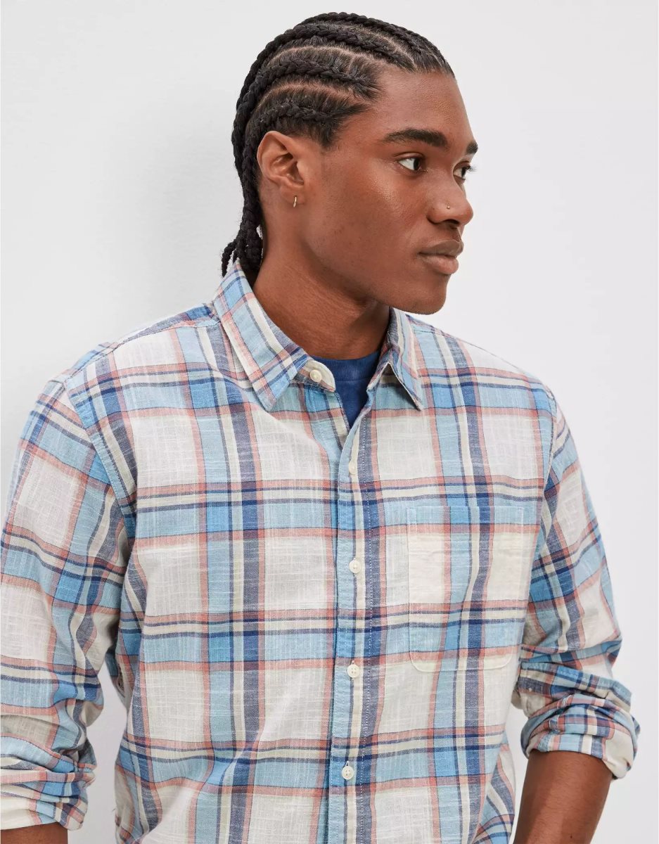 Hauts Flanelle American Eagle AE Super Soft Everyday Plaid Button-Up Shirt Blanche Homme | WGP-51129860